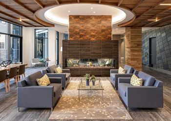 Entertainment lounge with fireplace